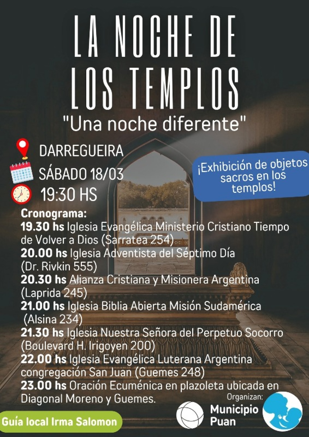 Este sábado: “La Noche de los Templos” en Darregueira