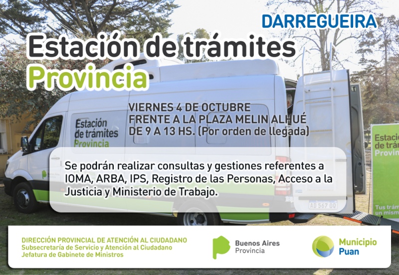 Este viernes: La Estación Provincial de Trámites estará en Darregueira