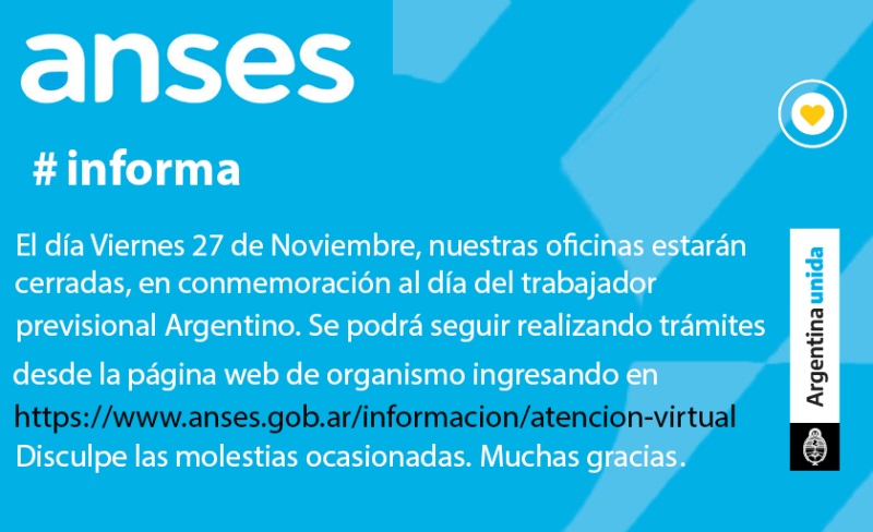 27 de noviembre: No habrá actividad en ANSES por ser el día del Trabajador Previsional